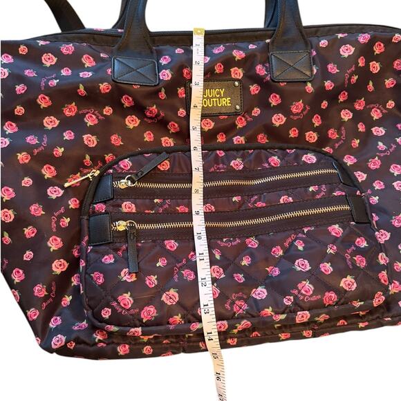 Juicy Couture Black Rose Print Duffel Bag Crossbody Book Bag Tote Bag Carry-On - Picture 8 of 8